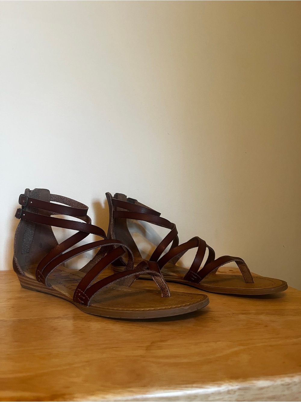 Strappy Brown Women's Gladiator Sandals with Ankle Buckle
